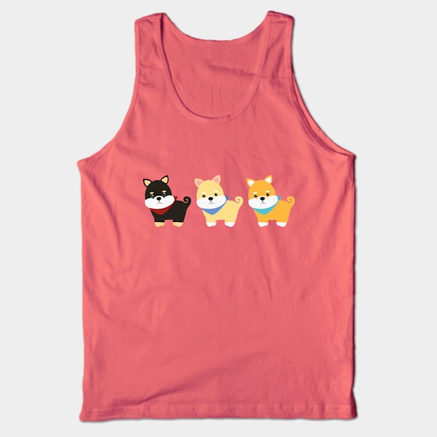 Three Adorable Shiba Inu Dog Cartoons Wearing Bandanas Tank Top by Susie